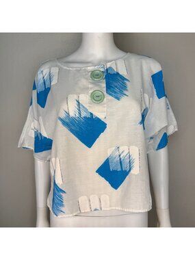 Vintage 1980s Abstract Geometric Boxy Top, Giant Buttons, Suzy Phillips, Medium